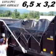 Lona 6,5 x 3,2m PVC HOT ASPHALT RESISTÊNCIA de + 200°C Caminhão Vinil Lonil Transporte Massa Asfalto Quente CBUQ + 20 Extensores 50cm