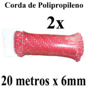 2 Cordas de Polipropileno 20 metros x 6mm Vermelha Multiuso PP Multifilamento Trançada para amarrações em geral