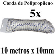 ADD. CORDAS MULTIUSO MULTIFILAMENTO POLIPROPILENO 5X 10 METROS BRANCA 10MM LONEIRO LONAS