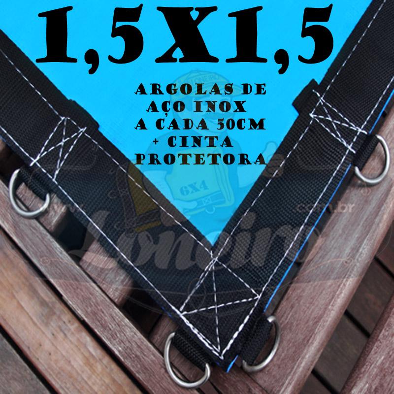 Lona 1,5 x 1,5m Azul 350 Micras com Argolas "D" Inox a cada 50cm e cinta de reforço na bainha