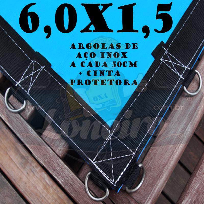 Lona 6,0 x 1,5m Azul 350 Micras com Argolas com argolas "D" a cada 50cm e cinta reforçada
