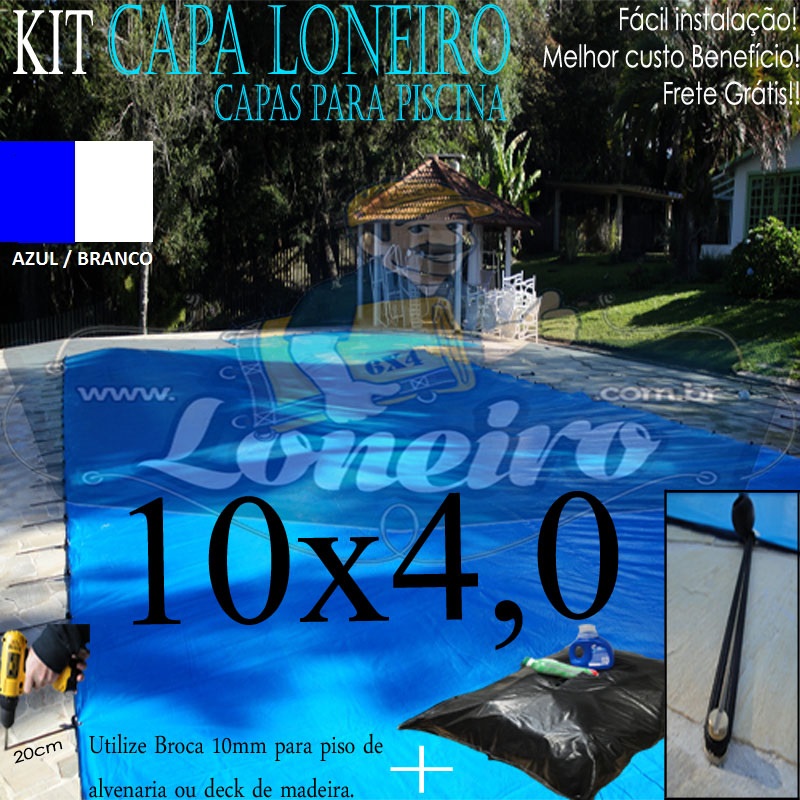 CAPA DE PISCINA 10X4 AZUL BRANCO 100KG COM ELÁSTICO