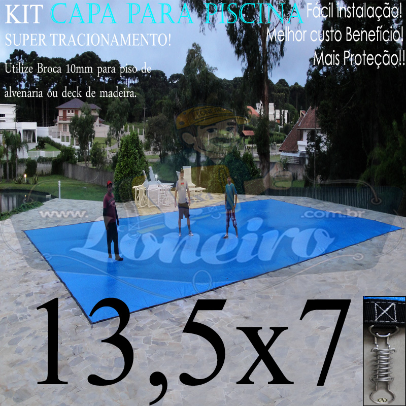 Capa para Piscina Super: 13,5 x 7,0m PP/PE Azul/Cinza Lona Térmica de Cobertura e Segurança +94m+94p+6b