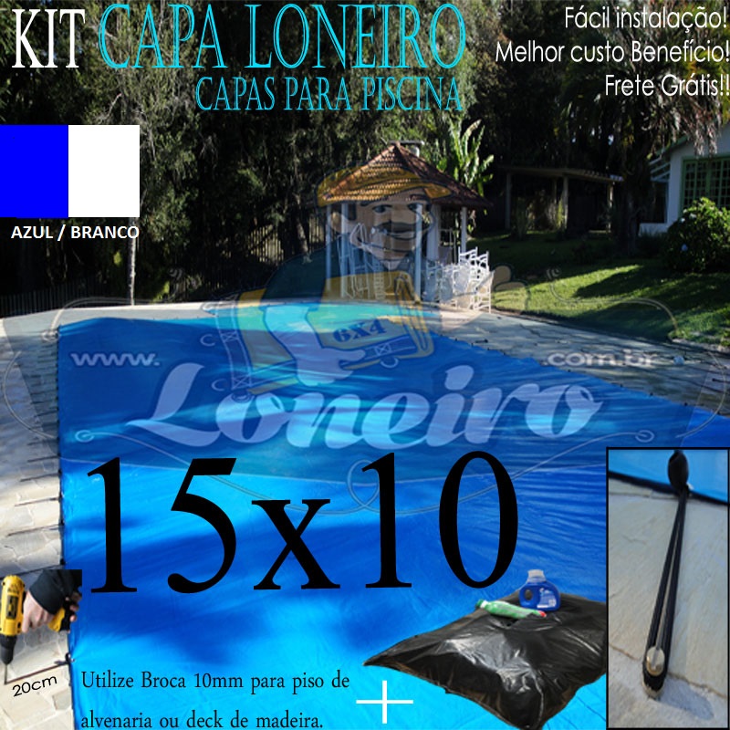 CAPA DE PISCINA 15X10 AZUL BRANCO 100KG COM ELÁSTICO