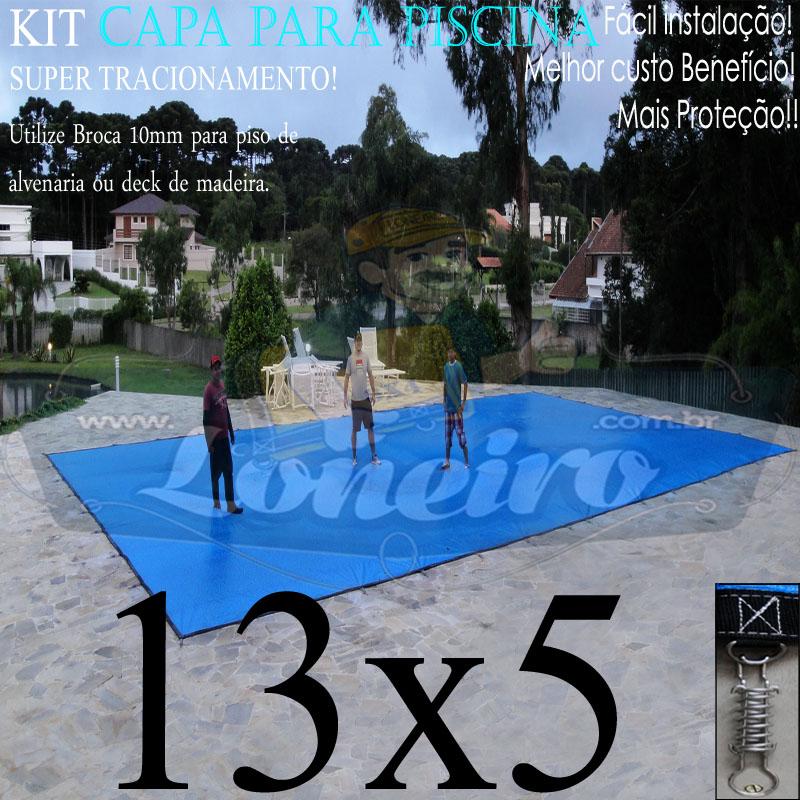 Capa para Piscina Super: 13,0 x 5,0m PP/PE Azul Cinza Lona Térmica de Proteção, Segurança e Cobertura +84m+84p+5b