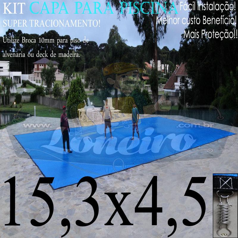 Capa para Piscina Super: 15,3 x 4,5m PP/PE Azul-Preto Lona Térmica de Proteção +92m+92p+5b