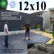 Capa para Piscina Super: 12,0 x 10,0m PP/PE Cinza - Preto Capa Térmica Premium +100m+100p + 10 pet-bóias