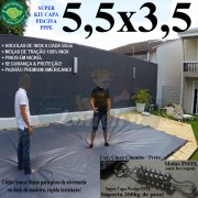 Capa para Piscina Super 5,5 x 3,5m PP/PE Cinza - Preto Capa Térmica Premium +48m+48p+1b