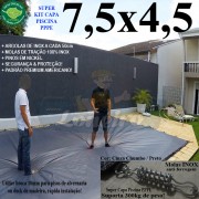 Capa para Piscina Super 7,5 x 4,5m PP/PE Cinza - Preto Capa Térmica Premium +60m+60p+3b