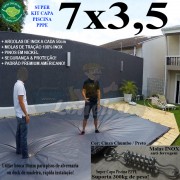 Capa para Piscina Super 7,0 x 3,5m PP/PE Cinza - Preto Capa Térmica Premium +54m+54p+3b