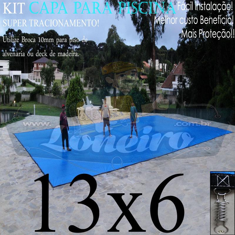 Capa para Piscina Super: 13,0 x 6,0m PP/PE Azul/Cinza Lona Térmica de Cobertura e Segurança +88m+88p+6b