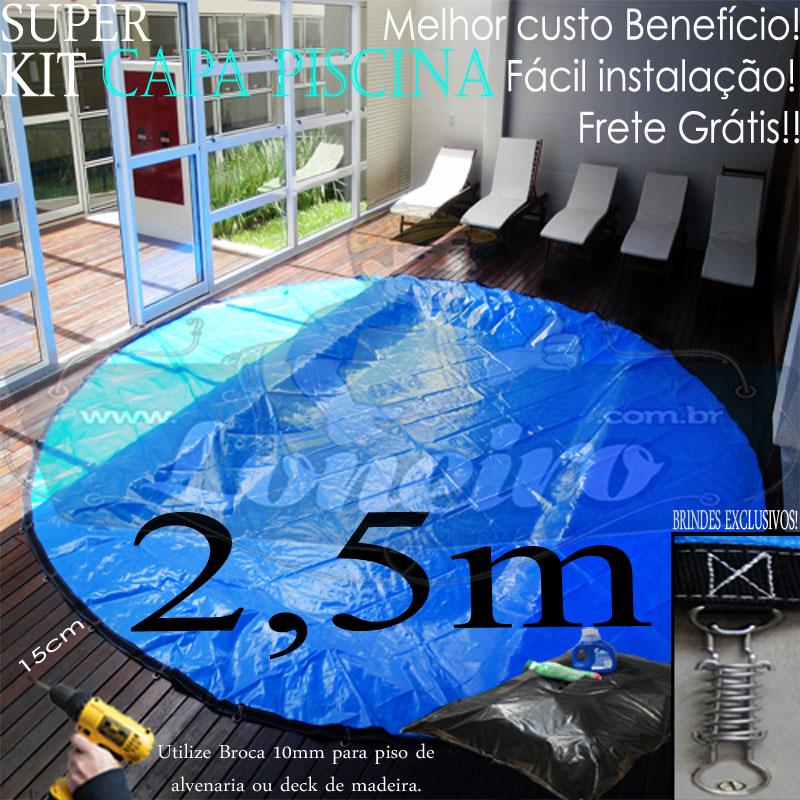 Capa para Piscina Super 2,5m de Diâmetro Redonda XPO com Argolas "D" a cada 50cm Lona Térmica de Proteção e Cobertura 16m+16p+1b