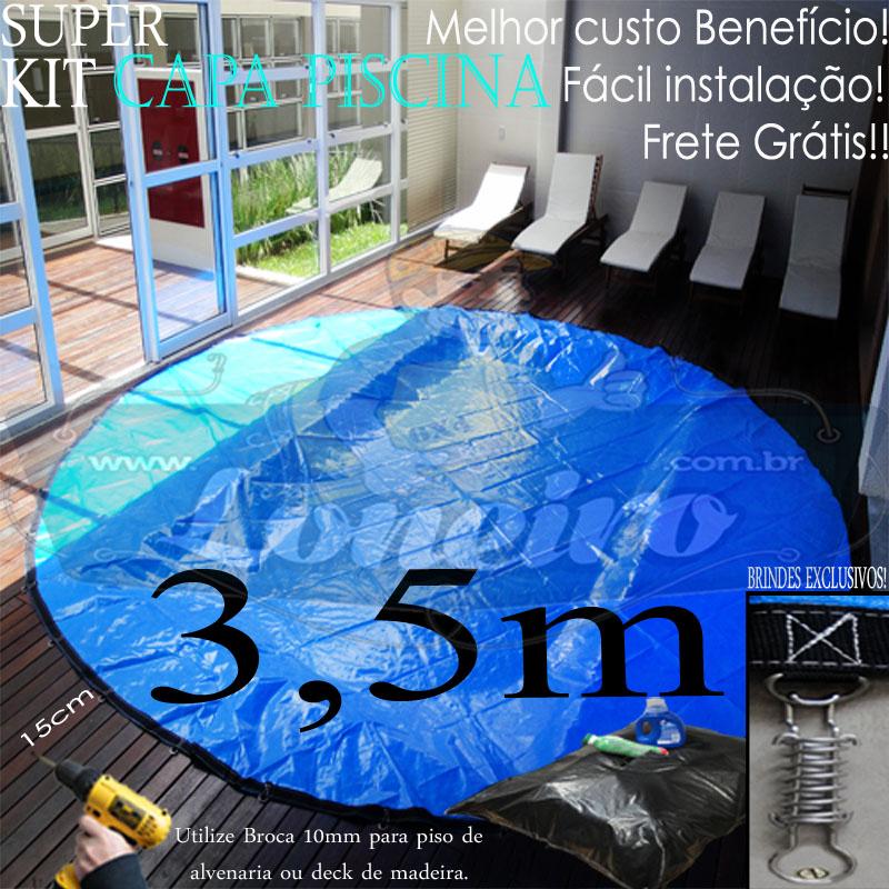 Capa para Piscina Super 3,5m de Diâmetro Redonda XPO com Argolas "D" a cada 50cm Lona Térmica Proteção e Segurança 24m+24p+1b