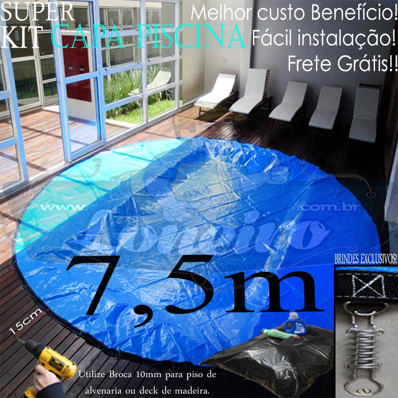 Capa para Piscina Super 7,5m de Diâmetro Redonda PP/PE Lona Térmica Proteção 48m+48p+4b