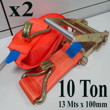 Catraca e Cinta de amarração com 2 unidades cor Laranja 100mm x 13,0 metros para 10.000kg 10 TON / Força