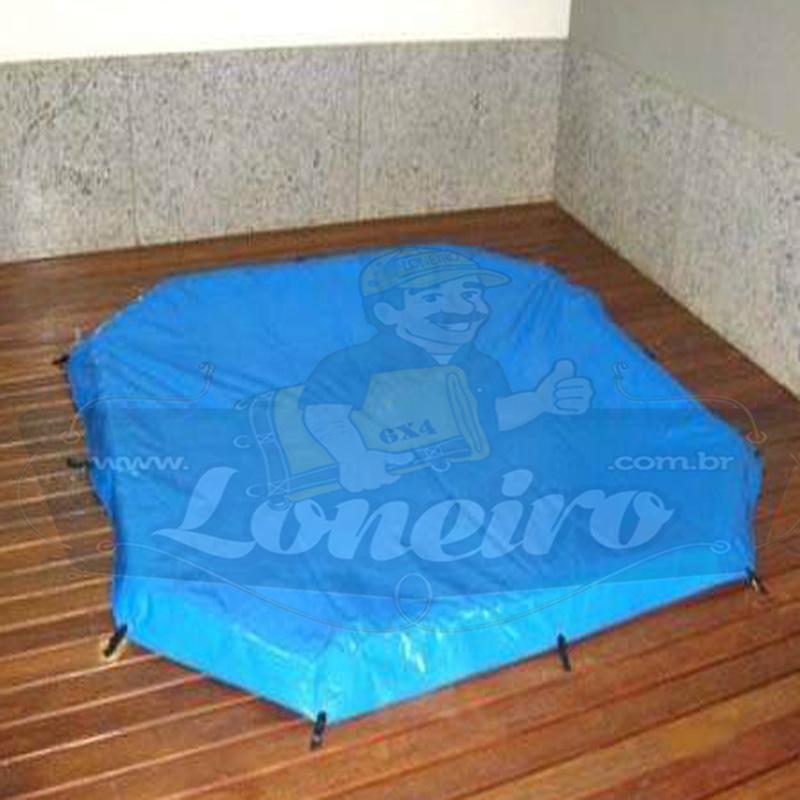 Capa de Piscina 1,0 x 1,0m Azul 300 Micras + 4 el 20cm e 4 pino bucha latão