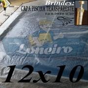 Capa de Piscina: 12,0 x 10,0m Transparente 400 Micras + 100 el 20cm , 100 pinos e 5 bóias para escoamento d