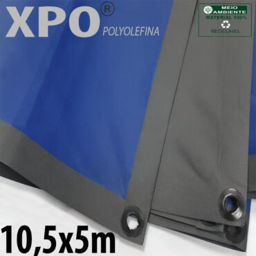 Lona: 10,5 x 5,0m Loneiro Xtreme XPO Poliolefina Premium Industrial Azul Cinza Anti-Chamas Impermeável Ilhós soldado por Ultrassom a cada 50cm