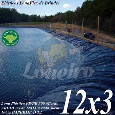 Lona para Lago Tanque de Peixes PP/PE: 12,0 x 3,0m Cinza Chumbo / Preta impermeável e atóxica para Lagos Artificiais e Armazenagem de Água