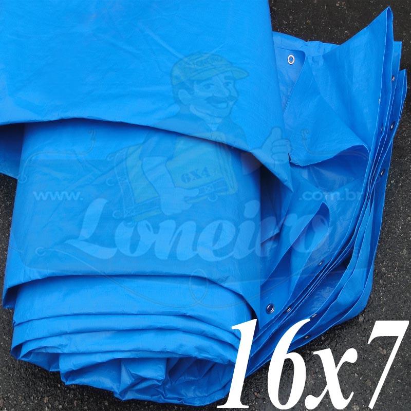 Lona: 16,0 x 7,0m Azul 300 Micras Impermeável para proteção cobertura impermeabilização com bainha ilhoses a cada 1 metro