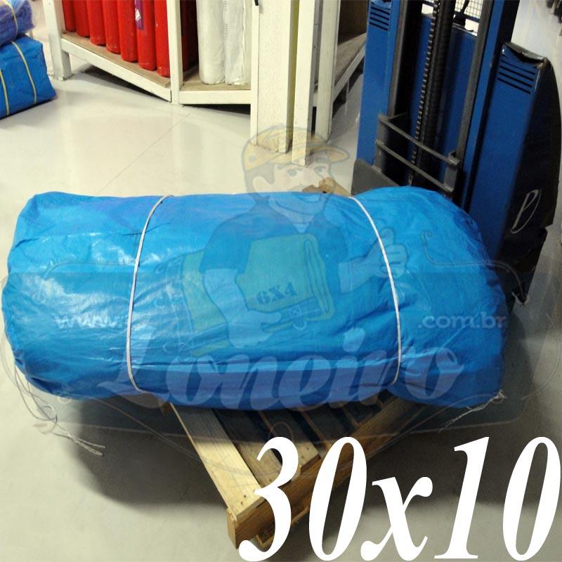 Lona: 30,0 x 10,0m Azul 300 Micras Impermeável para proteção cobertura impermeabilização com bainha ilhoses a cada 1 metro