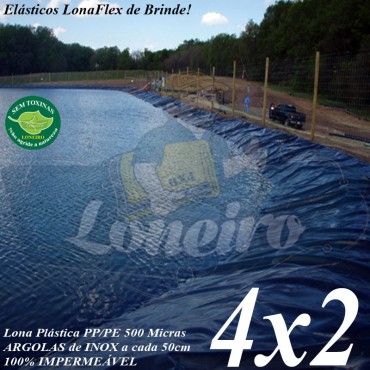 Lona para Lago Ornamental PP/PE 4,0 x 2,0m Azul / Cinza impermeável ideal para Tanque de Peixes Lagos Artificiais e Armazenagem de Água