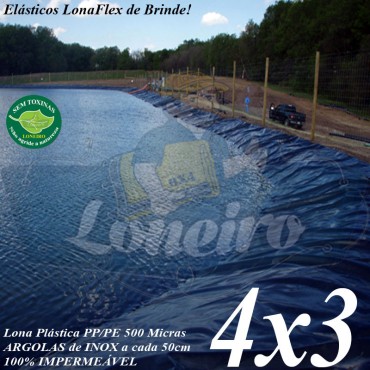 Lona para Lago Ornamental PP/PE 4,0 x 3,0m Azul / Cinza Chumbo para Tanque de Peixes, Lagos Artificiais Poços Ranários e Armazenagem de Água