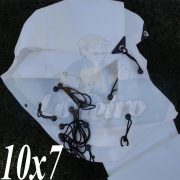Lona: 10,0 x 7,0m Plástica Branca 300 Micras + ilhoses a cada 50cm para Telhado Barraca Cobertura Proteção Multi Uso + 34 Elásticos LonaFlex 20cm