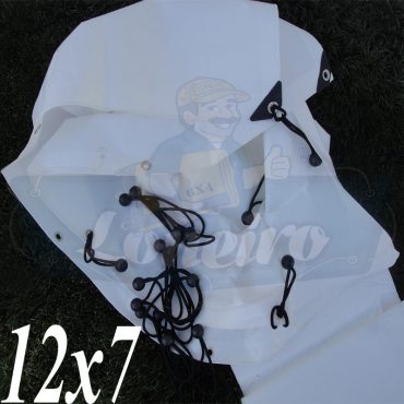 Lona: 12,0 x 7,0m Plástica Branca 300 Micras + ilhoses a cada 50cm para Telhado Barraca Cobertura Proteção Multi Uso + 38 Elásticos LonaFlex 20cm