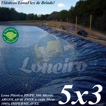 Lona para Lago Ornamental PP/PE 5,0 x 3,0m Azul / Cinza impermeável Atóxica Lago Artificial para Peixes Açudes Cisternas Reservatórios de Água