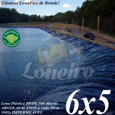 Lona para Lago Ornamental PP/PE 6,0 x 5,0m Azul / Cinza sem toxinas para Tanque de Peixes, Lagos Artificiais, Armazenagem de Água e Cisterna