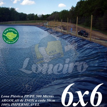 Lona para Lago Ornamental PP/PE 6,0 x 6,0m Azul / Cinza para Tanque de Peixes, Lago Artificial, Reservatório de Água, Açudes e Cisternas