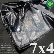 Lona 7,0 x 4,0m Plástica Premium 500 Micras PP/PE Cobertura Proteção Cinza Chumbo e Preto com argolas "D" INOX a cada 50cm