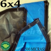 Lona 6,0 x 4,0m Loneiro 500 Micras PPPE Azul e Cinza com argolas 