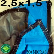 Lona 2,5 x 1,5m Loneiro 500 Micras PPPE Azul e Cinza com argolas 