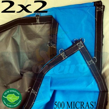 Lona 2,0 x 2,0m Loneiro 500 Micras PPPE Azul e Cinza com argolas 