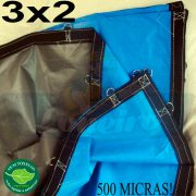 Lona 3,0 x 2,0m Loneiro 500 Micras PPPE Azul e Cinza com argolas 