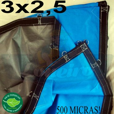 Lona 3,0 x 2,5m Loneiro 500 Micras PPPE Azul e Cinza com argolas 