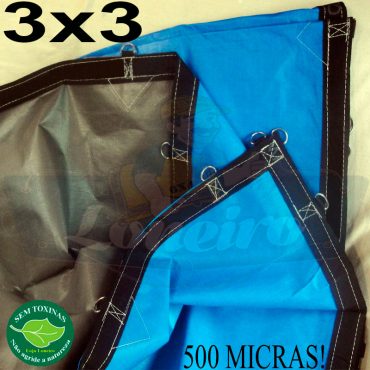 Lona 3,0 x 3,0m Loneiro 500 Micras PPPE Azul e Cinza com argolas 