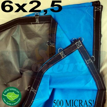 Lona 6,0 x 2,5m Loneiro 500 Micras PPPE Azul e Cinza com argolas 