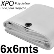 Lona 6,0 x 6,0m Loneiro Xtreme Polyolefina XPO 270 Gsm Industrial Projetor Projeção Imagens Telão Branca e Prata Ilhoses a cada 50cm