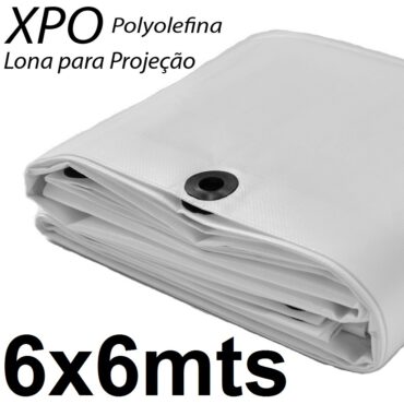 Lona 6,0 x 6,0m Loneiro Xtreme Polyolefina XPO 270 Gsm Industrial Projetor Projeção Imagens Telão Branca e Prata Ilhoses a cada 50cm