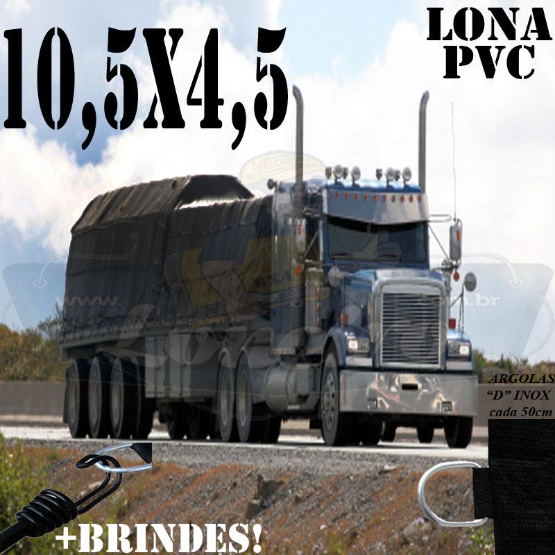 Lona: 10,5 x 4,5m PVC Premium Caminhão Vinil Preto Fosco AntiChamas com 15 LonaFlex Gancho 25cm e 15 LonaFlex Gancho 50cm 1 ROW 0,75m