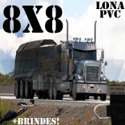 Lona 8,0 x 8,0m PVC Premium Caminhão Vinil Preto Fosco AntiChamas com 16 LonaFlex Gancho 25cm e 16 LonaFlex Gancho 50cm