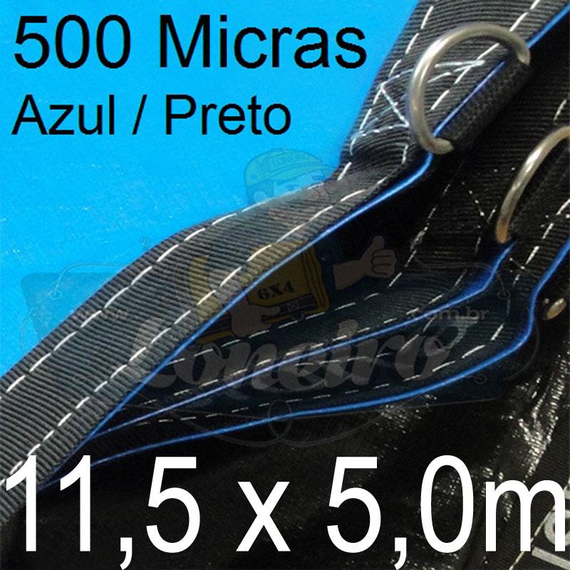 Lona: 11,5 x 5,0m Loneiro 500 Micras PPPE Impermeável Azul e Preto com argolas 