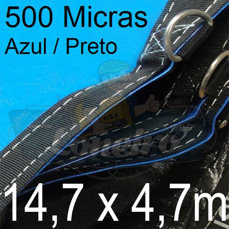 Lona: 14,7 x 4,7m Loneiro 500 Micras PPPE Impermeável Azul e Preto com argolas 