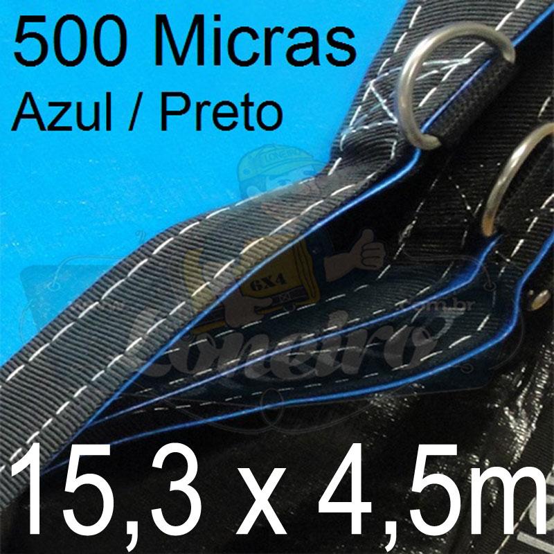 Lona: 15,3 x 4,5m Loneiro 500 Micras PPPE Impermeável Azul e Preto com argolas 