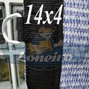 Lona: 14,0 x 4,0 Tela ExtraForte PEAD Premium Caminhão cor Prata/Azul com argolas "D" INOX a cada 50cm e cinta de reforço