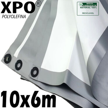 Lona: 10,0 x 6,0m Loneiro Xtreme XPO Poliolefina Premium Industrial Branca Prata Anti-Chamas Impermeável Ilhós soldado por Ultrassom a cada 50cm