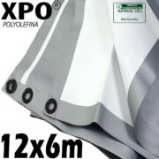 Lona: 12,0 x 6,0m Loneiro Xtreme XPO Poliolefina Premium Industrial Branca Prata Anti-Chamas Impermeável Ilhós soldado por Ultrassom a cada 50cm